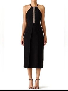Yigal Azrouel Giorgio Black Embroidered Halter Midi Dress Size 2 Quiet Luxury